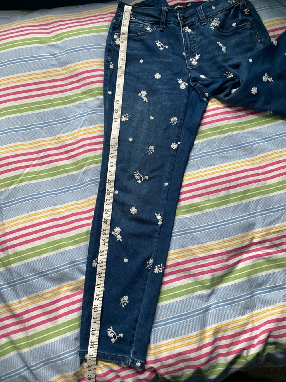 Lord & Taylor Dark Blue Embroidered Straight Leg Jeans - Picture 9 of 10